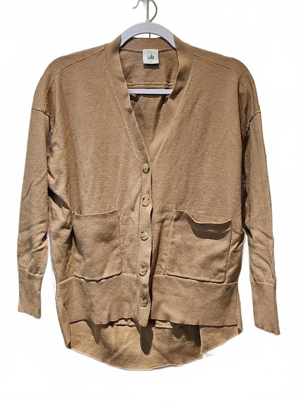 CAbi Womens Camel Cardigan Style #3711 Grandpa Sweater Button Small Hi/Low